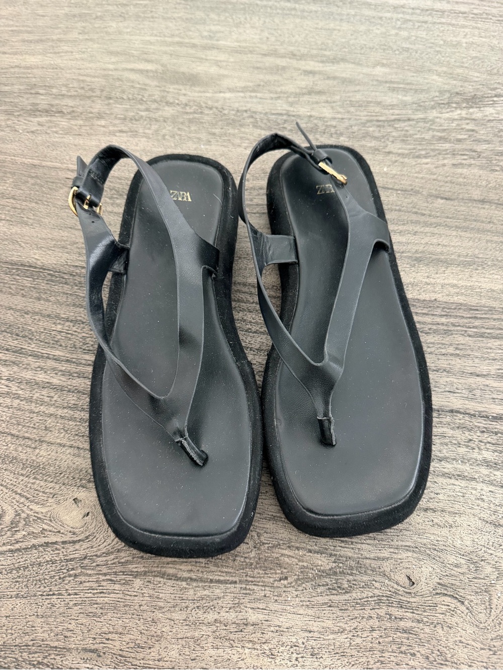 Zara Black Platform Thong Sandals with Ankle Strap - Picture 2 of 11